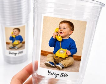 Custom Photo Cups 16oz Personalized Party Cups with Picture Text Vintage Est Year Face Picture Cups Birthday Decorations Supplies Ships Fast