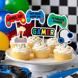 Video Game Cupcake Toppers Gamer Birthday Party Decorations Gaming Party Picks Controller Cupcake Toppers Level Up Party Decor Gaming Party