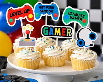 Video Game Cupcake Toppers Gamer Birthday Party Decorations Gaming Party Picks Controller Cupcake Toppers Level Up Party Decor Gaming Party