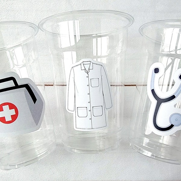 DOCTOR PARTY CUPS - Medical School Party Cups Nurse Party Cups Nursing Party Doctor Party Decorations Doctor Graduation Party Medical Cups