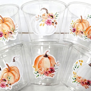 FALL PUMPKIN PARTY Cups - Little Pumpkin Cups Fall Baby Shower Cups Pink Pumpkin Fall Baby shower White Pumpkin Party Cups Party Favors
