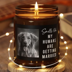 Dog Parents Engagement Gift, Custom Pet Photo, She Said Yes Present, Dog Mom And Dad Bridal Gift, Personalized Amber Jar Candle, Soy Candle