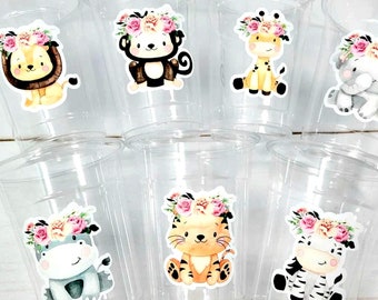 Vasos para fiesta de safari para niñas - Vasos para cumpleaños de safari, cumpleaños de safari, fiesta de safari, decoraciones de safari, baby shower de safari, recuerdos de safari, fiesta en la jungla