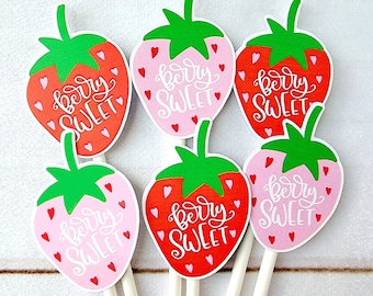 Strawberry Cupcake Toppers - Strawberry Birthday Strawberry Party Strawberry Decorations Strawberry Cake Picks Strawberry First Birthday 1st
