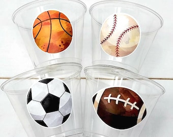 SPORTS PARTY CUPS - Sports Cups Sports Birthday Sports Party Football Party Cups Baseball Party Cups Soccer Party Cups Basketball Party Cups