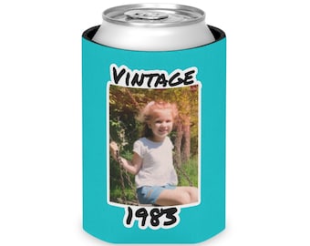 Personalized Can Cooler, 1983 Can Cooler, Custom Picture Can Cooler, Bachelorette Party Favors, Custom Birthday Favor, 40th Favors, Slim Can
