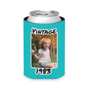 Personalized Can Cooler, 1983 Can Cooler, Custom Picture Can Cooler, Bachelorette Party Favors, Custom Birthday Favor, 40th Favors, Slim Can