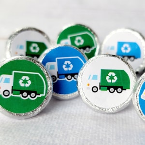180 - Garbage Truck Stickers Recycle Truck Stickers Garbage Truck Favor Stickers Candy Wrapper Trash Day Chocolate Candy Favor Stickers