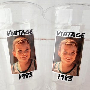 Custom Plastic Cups With Picture Personalized 40th Birthday Cups Vintage 40th Birthday Party Custom Text Custom Face Cups Decorations 40th