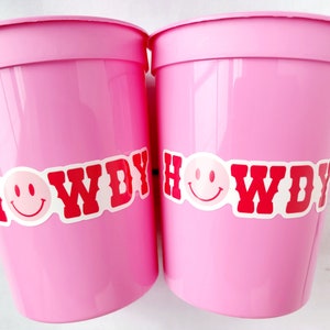 COWGIRL PARTY CUPS Cowgirl Cups Cowgirl Party Decorations Cowgirl Bachelorette Party Cow Print Hat Smiley Face Rodeo Howdy Let's Go Girls