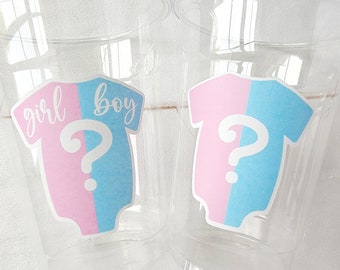 GENDER REVEAL Party Cups - Pink and Blue Party Cups Gender Reveal Party Favors One Piece Gender Reveal Gender Reveal Decorations Baby Shower