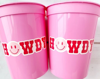 COWGIRL PARTY CUPS Cowgirl Cups Cowgirl Party Decorations Cowgirl Bachelorette Party Cow Print Hat Smiley Face Rodeo Howdy Let's Go Girls