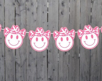 COWGIRL PARTY GARLAND - Cowgirl Smiley Garland Banner Cowgirl Cow Print Banner Garland Let's Go Girls Howdy Decorations Bachelorette Party