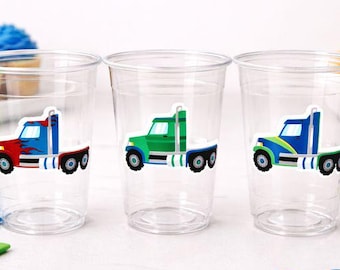 Vasos para fiesta de semirremolque - Vasos para golosinas de semirremolque Cumpleaños de semirremolque Fiesta de semirremolque Recuerdos de fiesta de semirremolque, Vaso de semirremolque Recuerdos de semirremolque
