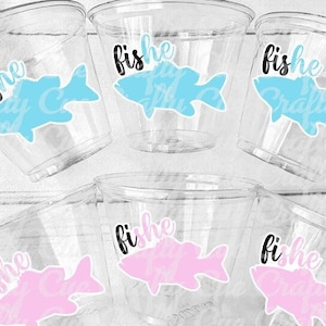 Fish-He or Fish-She Cups Fish Baby Gender Reveal FISHING Party Cups Fishing Baby Shower Fishing Favors Fishing Decorations Fishing Party