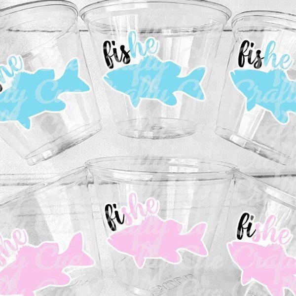 Fish-He or Fish-She Cups Fish Baby Gender Reveal FISHING Party Cups Fishing Baby Shower Fishing Favors Fishing Decorations Fishing Party