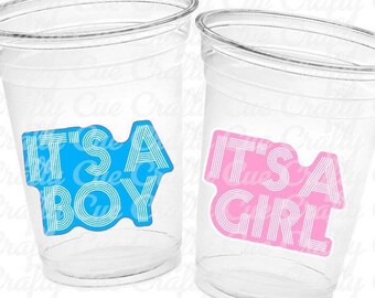 GENDER REVEAL Party Cups - Pink and Blue Party Favors It's A Boy Cups It's A Girl Cups Gender Reveal Gender Reveal Decorations Baby Shower