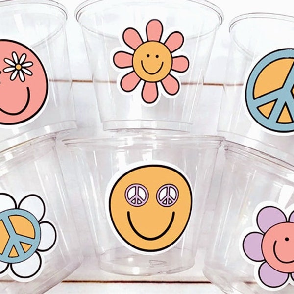 70S PARTY CUPS - 70's Birthday Cups 70's Party Cups 70's Decorations 70's Birthday Party 70's Birthday Party Decorations Hippie Party Cups