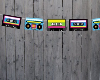 80's garland, 80's banner, 80's birthday banner, 80's party banner, 80's decorations, 80's party, Cassette Tape Banner, Cassette Tape