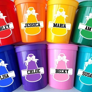 CHEERLEADING PARTY CUPS Cheer Party Cups Cheerleader Party Cups Cheer Birthday Party Cheer Party Favors Personalized Custom Cheer Cups Squad
