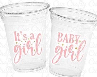 BÉBÉ FILLE Gobelets - C'est une fille Gobelets pour bébé fille Gobelets roses pour baby shower Cadeaux pour baby shower roses et dorés
