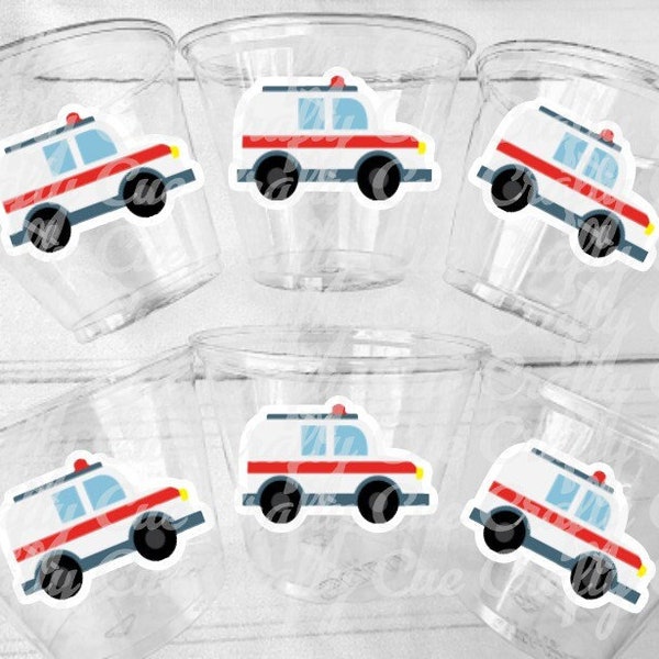 AMBULANCE PARTY CUPS - Emergency Vehicles Birthday Party Decorations Ambulance Birthday Party Party Cups Ambulance Party Favors Party Favors