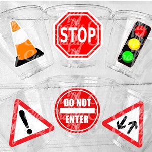 STOP SIGN CUPS - Traffic Light Cups Traffic Sign Cups Transportation Party School Bus Party School Bus Cups Racing Party Cups Race Car Cups