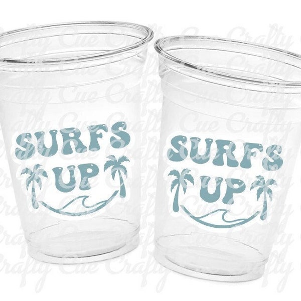 Surf Birthday Cups, The Big One Cups, 1st Birthday Party Cups, Surf Birthday Party Favors, Boy Surfing Cups, Surfs Up, Surfer, Catch A Wave