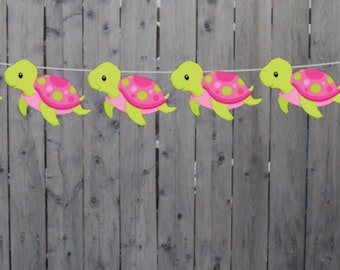 Turtle Garland, Turtle Banner, Turtle Decorations, Under the Sea Banner, Garland, Pink Turtle, Baby Shower, Photo Prop (114171030P)