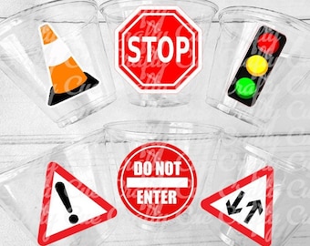 STOP SIGN CUPS - Traffic Light Cups Traffic Sign Cups Transportation Party School Bus Party School Bus Cups Racing Party Cups Race Car Cups