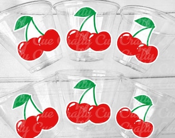CHERRY PARTY CUPS Cherry Birthday Cups Cherry Party Favors Cherry Baby shower Fruit Party Cups Fruit Party Favors Cherry Party Favors