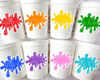 TASSES DE FÊTE ARTISTIQUES - Tasses de fête avec peinture artistique Tasses de fête avec peinture Cadeaux d'anniversaire peinture Slime Tasses de fête avec peinture Slime Cadeaux d'anniversaire