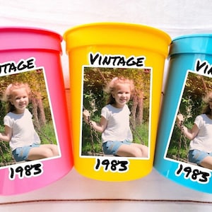 Custom Plastic Party Cups Personalized Party Cups Personalized 40th Birthday Cups Vintage 40th Cups 1985 Custom Face Party Cups Decorations