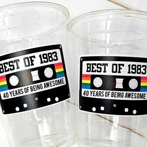 Disposable 40th Birthday Party cups, 40th Birthday Cassette Tape Party, Best of 1983 Birthday, Vintage 40th Birthday, 40th Birthday Party