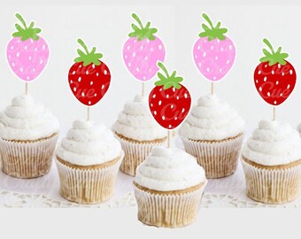 Strawberry Cupcake Toppers - Strawberry Birthday Strawberry Party Strawberry Decorations Strawberry Cake Picks Strawberry First Birthday 1st