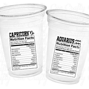 ZODIAC PARTY CUPS - Zodiac Sign Cups Astrology Sign Party Cups Zodiac Party Favors Cups Zodiac Nutrition facts Astrology Cups Horoscope Cups