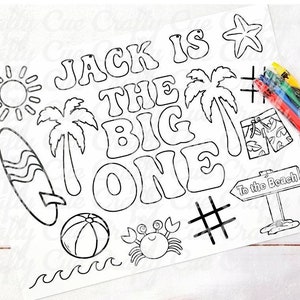Surf Birthday Coloring Page, The Big One Coloring Page, 1st Birthday Coloring Page, Surf Birthday Party Favors, Surfs Up Surfer Catch A Wave