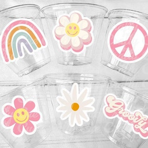 70s PARTY CUPS 70's Birthday Cups 70's Party Cups 70s Decorations 70's Birthday Party 70s Birthday Party Decorations Hippy Two Groovy Cups