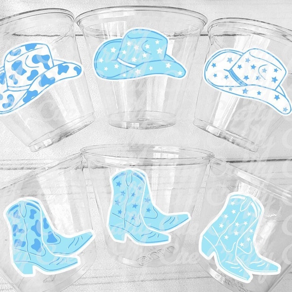 COWBOY PARTY CUPS -Cowboy Cups Cowboy Party Decorations Cowboy Baby Shower Decorations Baby Sprinkle Cowgirl Boots Birthday Decor Favor Blue