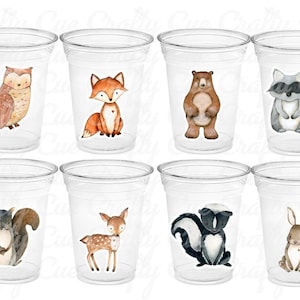 WOODLAND PARTY Cups- Woodland Cups Woodland Animals Woodland Decorations Woodland Birthday Woodland Baby Shower Woodland Birthday Party