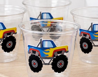 Monster Truck Party Cups, Monster Truck Treat Cups, Monster Truck Birthday, Monster Truck Party, Monster Truck Party Favors