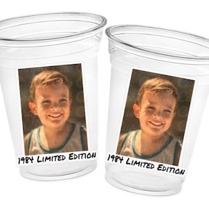 Custom Plastic Cups With Picture Personalized 40th Birthday Cups Vintage 40th Birthday Party Custom Text Custom Face Cups Decorations 1984 image 1