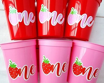 STRAWBERRY PARTY CUPS -Strawberry Birthday Cups Strawberry Cups First Birthday Strawberry Party Decorations Strawberry Berry Sweet One Cups