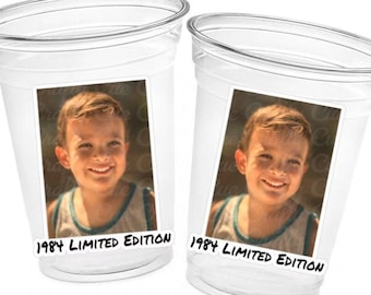 Custom Plastic Cups With Picture Personalized 40th Birthday Cups Vintage 40th Birthday Party Custom Text Custom Face Cups Decorations 1984