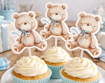Teddy Bear Cupcake Toppers, Teddy bear Cupcake Toppers, Teddy Bear Baby Shower Decorations Supplies