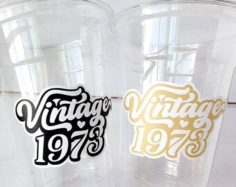50th PARTY CUPS - 50 and Fabulous 50th Birthday Party 50th Birthday Favors Vintage 1973 Cups 50th Party Decorations 1973 Birthday Party Cups