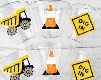 CONSTRUCTION PARTY CUPS - Dig In Party Cups Construction Truck Cups Construction Birthday Construction Party Construction Decorations