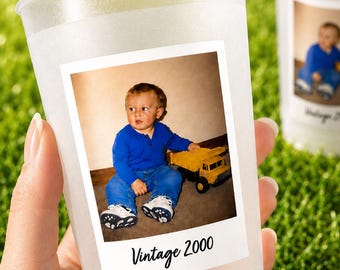 Personalized Frosted Party Cups with Photo, Custom Reusable Party Favors, Picture Keepsake Cups for Birthdays, Graduations, Weddings, Events