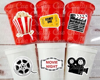 MOVIE PARTY CUPS - Popcorn Birthday Party Cups Movie Party Favors Popcorn Party favors Movie party Supplies Cinema Red Popcorn Movie Cups