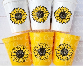 SUNFLOWER PARTY CUPS - Sunflower Birthday Party Cups Sunflower Baby Shower Cups Floral Party Cups Flower Party Cups Sunflower Party Favors